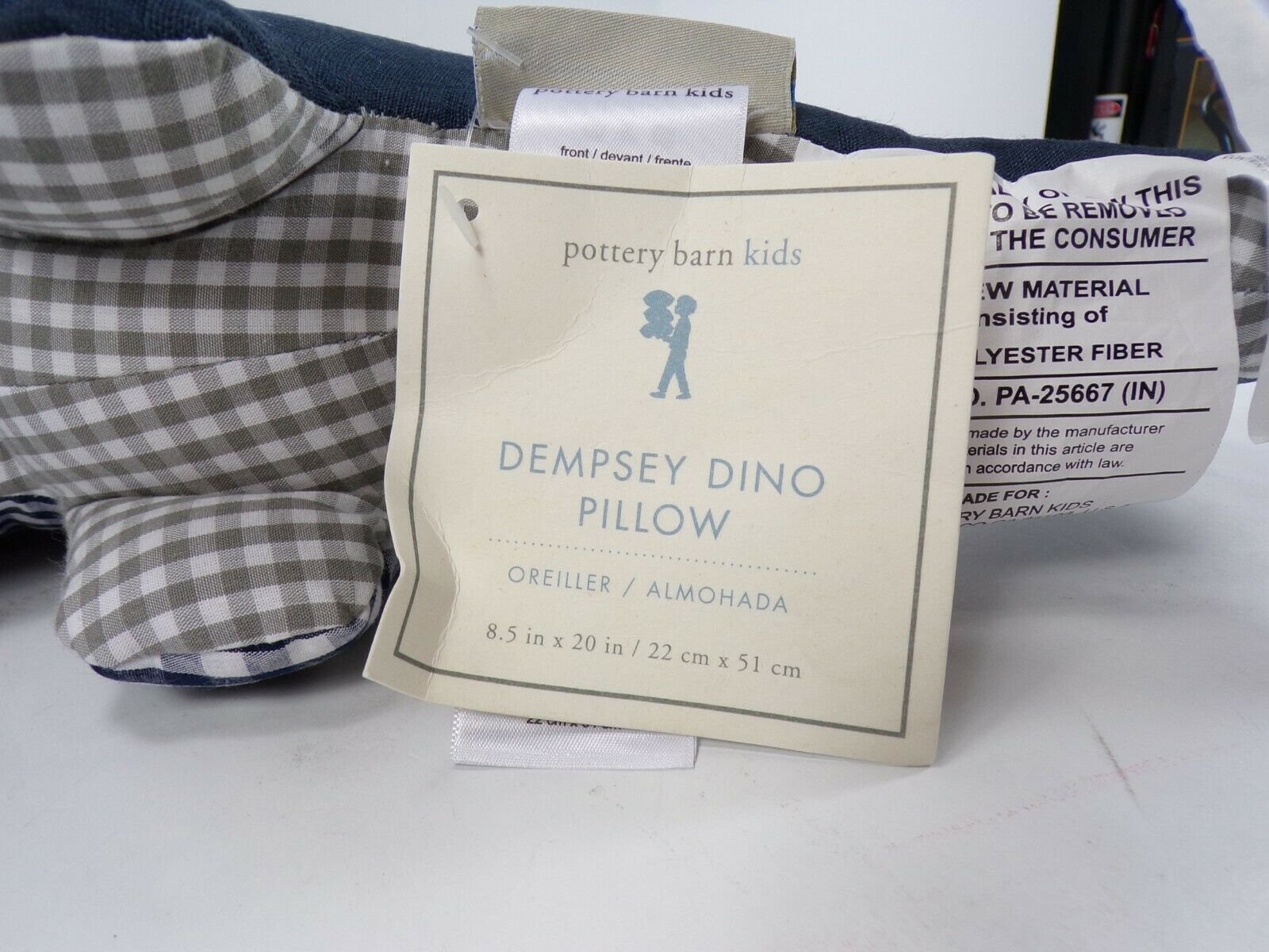 Pottery Barn Kids Dempsey Dino Stegosaurus Reversible Pillow Blue 8.5