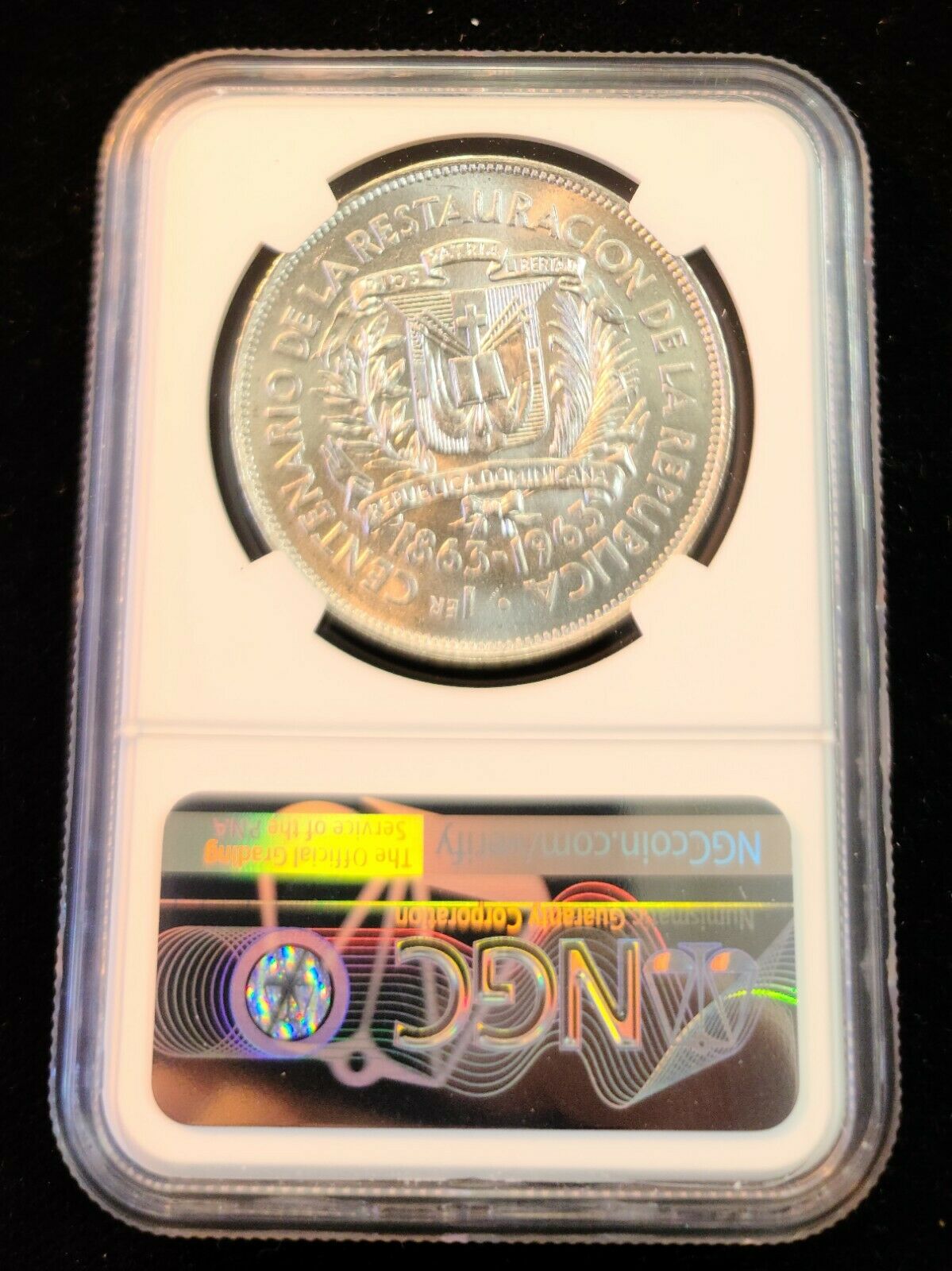 1963 DOMINICAN REPUBLIC SILVER 1 PESO REPUBLIC RESTORATION NGC MS 64 GREAT COIN - Fresh Stock Dated February 2026