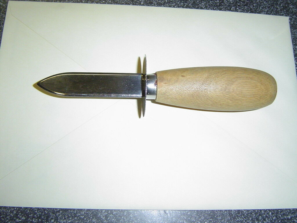 WINCO 1 OYSTER CLAM KNIFE KCL-1 WOODEN WOOD HANDLE STAINLESS BLADE SHUCKER GUARD - Fresh Stock Dated December 2025