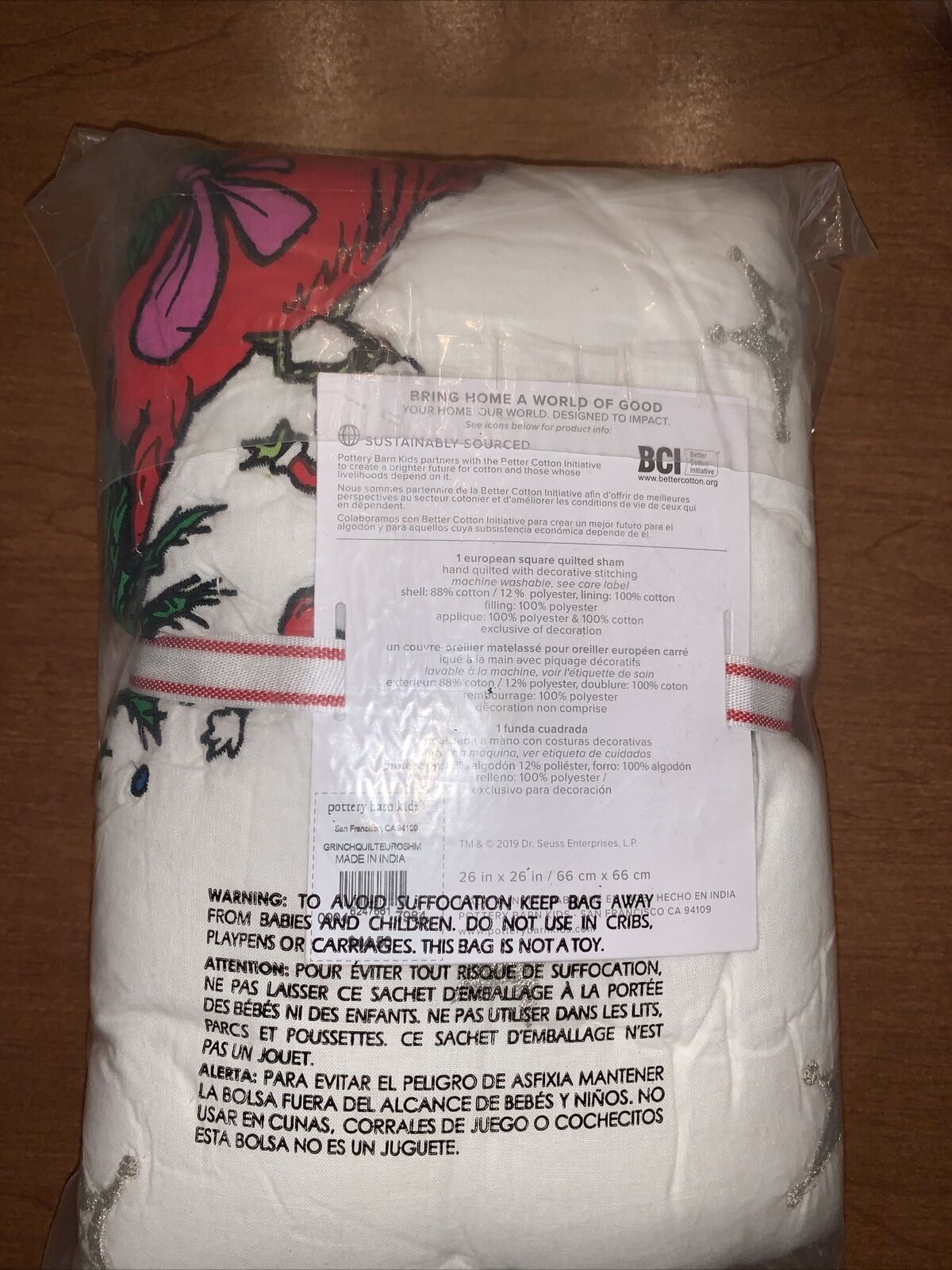 Pottery Barn Dr Seuss The Grinch Euro Sham - Fresh Stock Dated February 2026