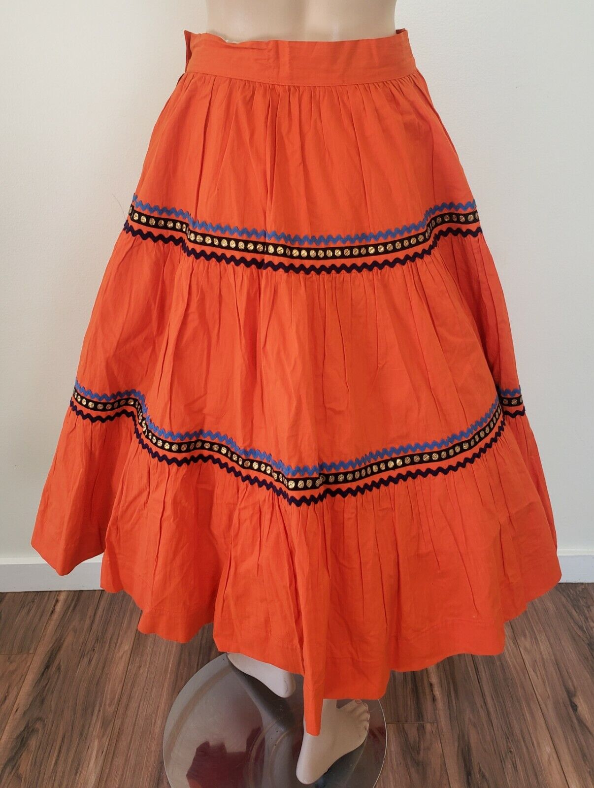 Vintage 50s 1950s Rockabilly Orange Cotton Circle Skirt Side Zip Ric-Rac sz 6 - Fresh Stock Dated March 2026
