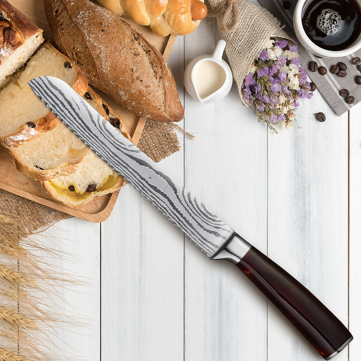 8PCS Pro Kitchen Chef Knife Set Damascus Pattern Carbon Steel Cleaver Knives -US - Fresh Stock Dated December 2025