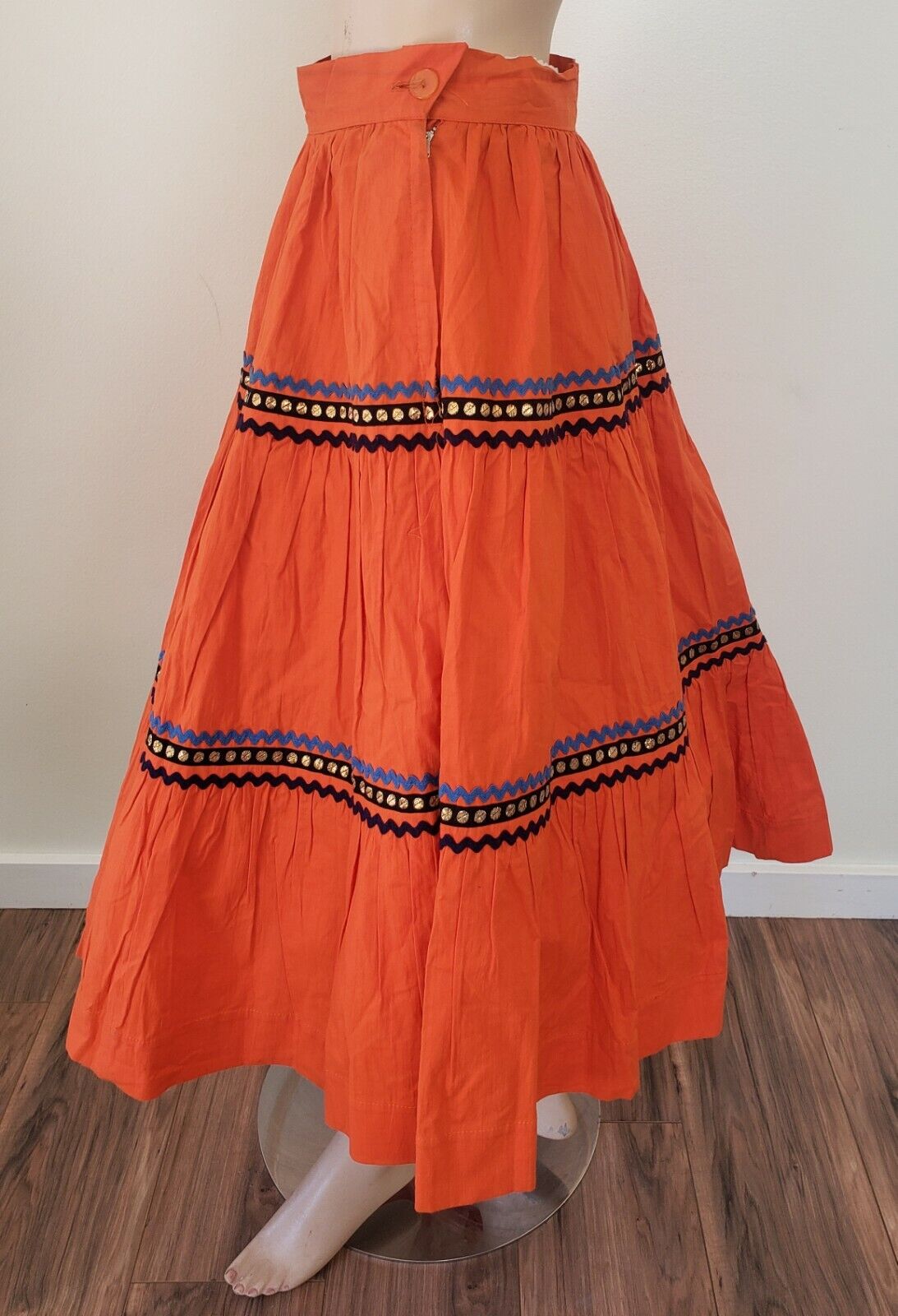Vintage 50s 1950s Rockabilly Orange Cotton Circle Skirt Side Zip Ric-Rac sz 6 - Fresh Stock Dated March 2026