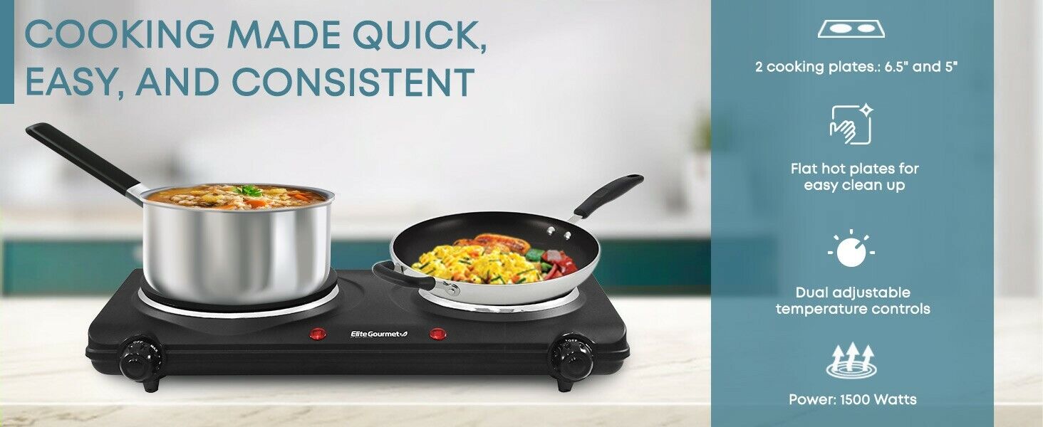 Estufa Electrica Doble Portatil 1500W Placa de Cocina 2 Quemadores Negro Ligero - Fresh Stock Dated February 2026