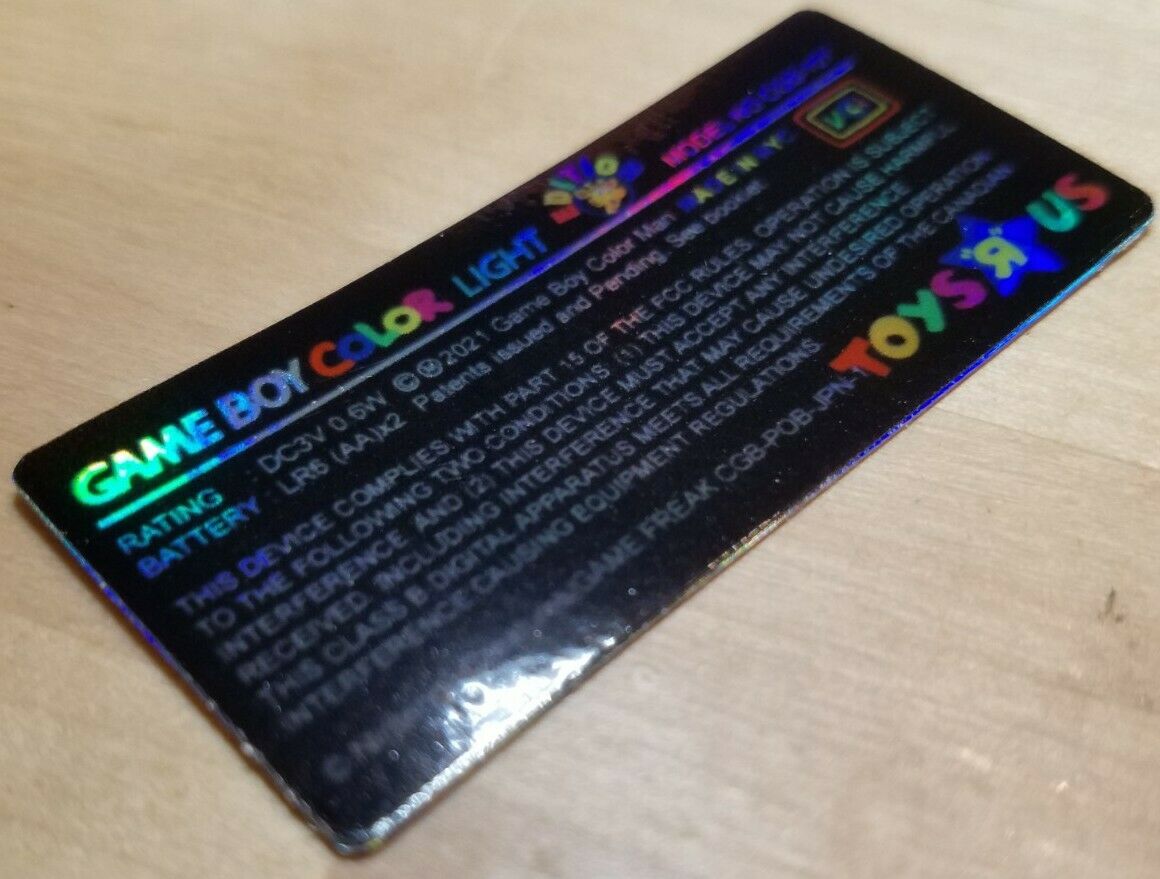 1 Nintendo Game Boy Color Light CGB-101 HOLOGRAPHIC *TOYS R US EDITION* LABEL - Fresh Stock Dated December 2025