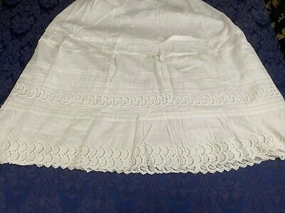 Antique White Cotton Victorian Wedding Skirt Petticoat Slip Eyelet Lace Pintucks - Fresh Stock Dated December 2025