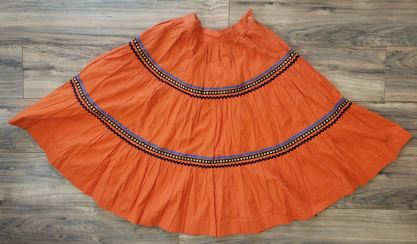 Vintage 50s 1950s Rockabilly Orange Cotton Circle Skirt Side Zip Ric-Rac sz 6 - Fresh Stock Dated March 2026