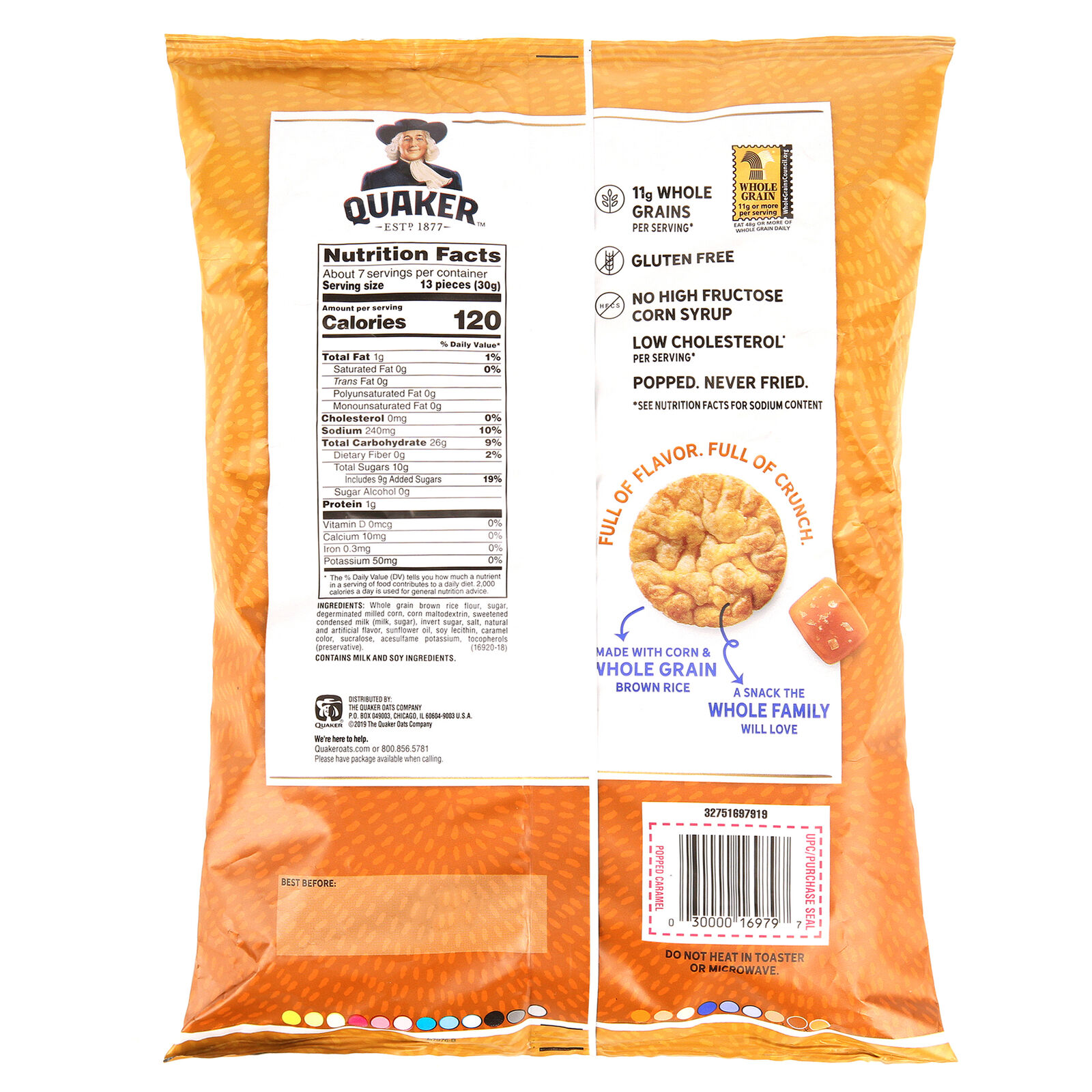 Quaker Rice Crisps Caramel Corn 7.04 Oz Bag 12X - Fresh Stock Dated December 2025