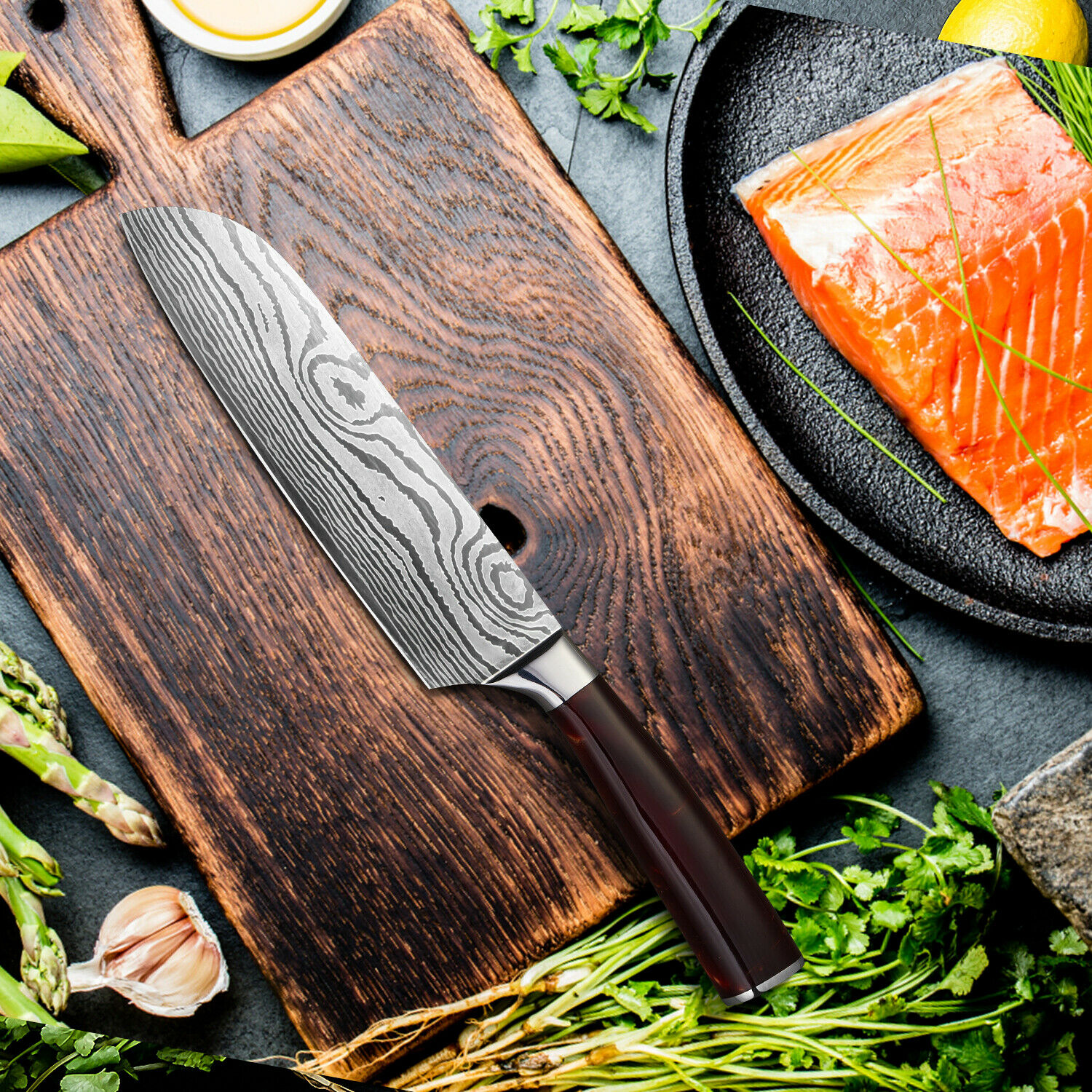 8PCS Pro Kitchen Chef Knife Set Damascus Pattern Carbon Steel Cleaver Knives -US - Fresh Stock Dated December 2025