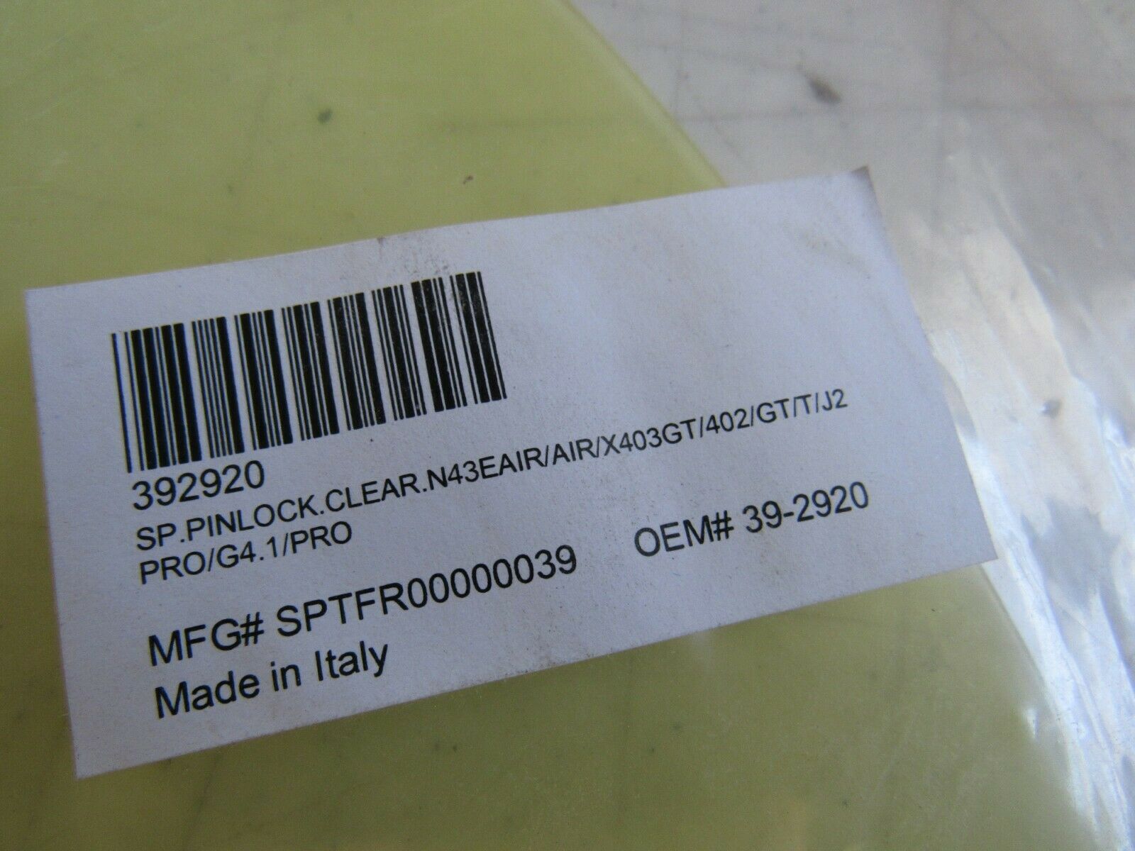 CLEAR Pinlock anti fog Insert 39-2920 SPTFR00000039 - Fresh Stock Dated February 2026