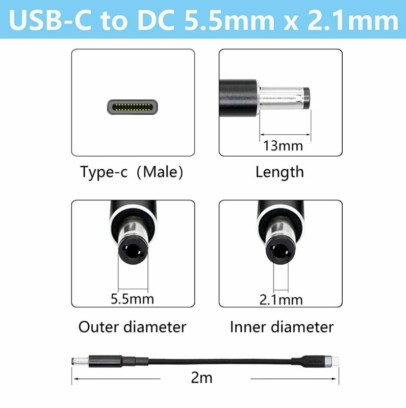 CERRXIAN 6.5ft 100W PD USB Type C Male Input to DC 5.5 x 2.1mm Power... - Fresh Stock Dated February 2026