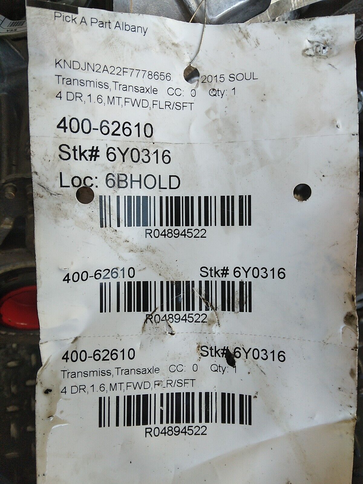 2014-2016 Kia Soul 1.6L Manual 6 Speed Transmission Gearbox - Fresh Stock Dated February 2026