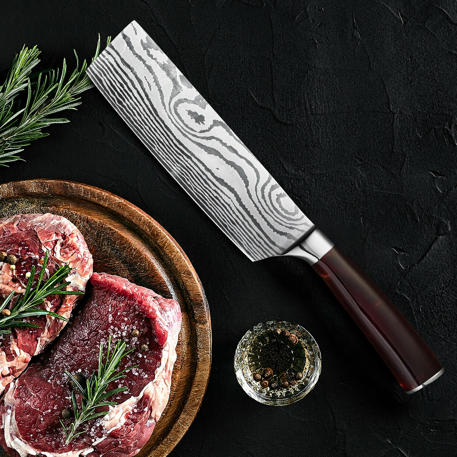 8PCS Pro Kitchen Chef Knife Set Damascus Pattern Carbon Steel Cleaver Knives -US - Fresh Stock Dated December 2025