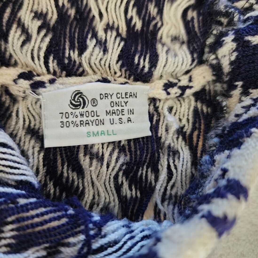 1960s /70s Womens Vintage Wool Knit Skirt Size Small Navy Blue Herringbone Print - Fresh Stock Dated March 2026