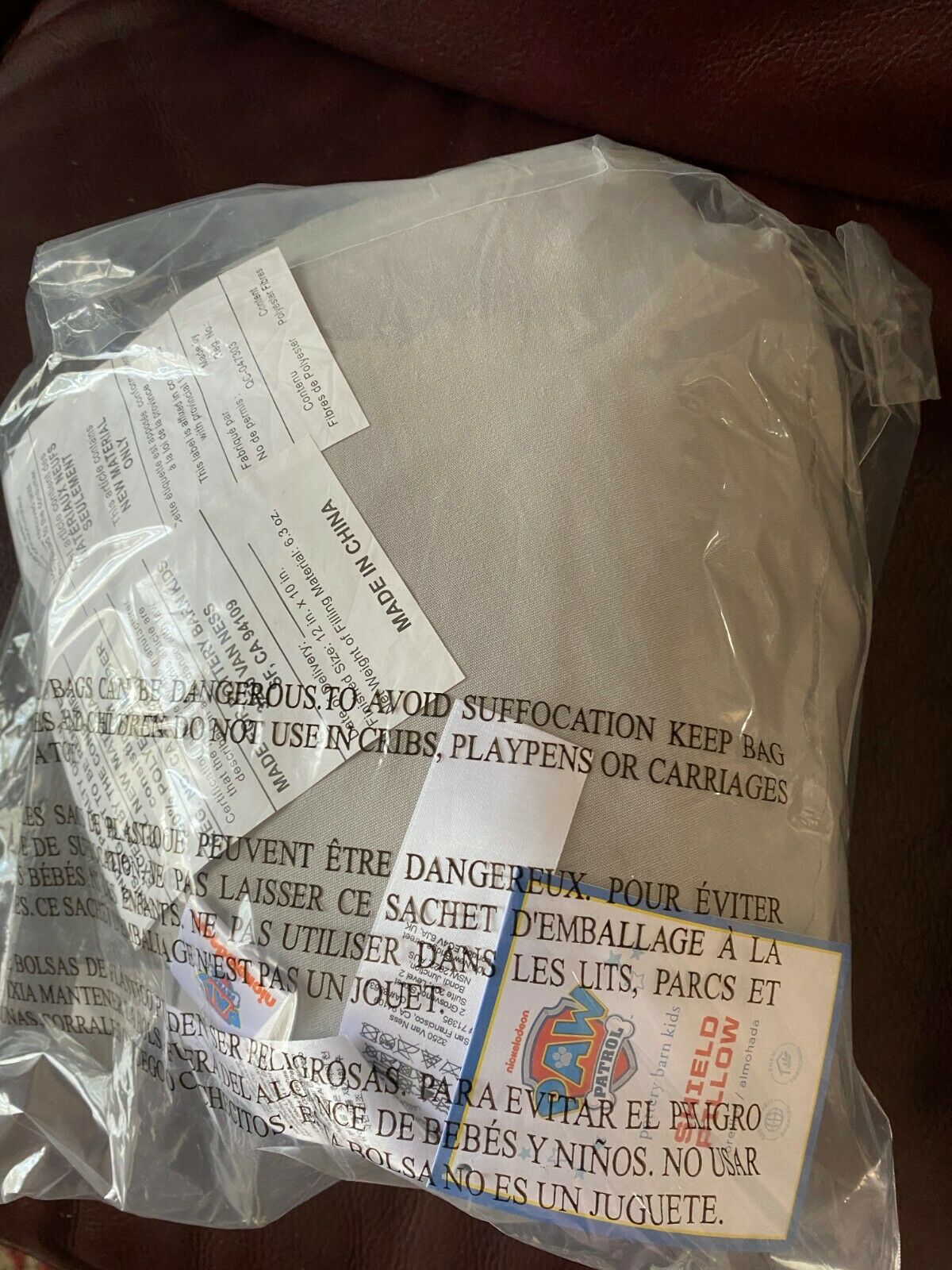 NEW Pottery Barn Kids PAW Patrol™ Shield Pillow Red Gray - Fresh Stock Dated December 2025