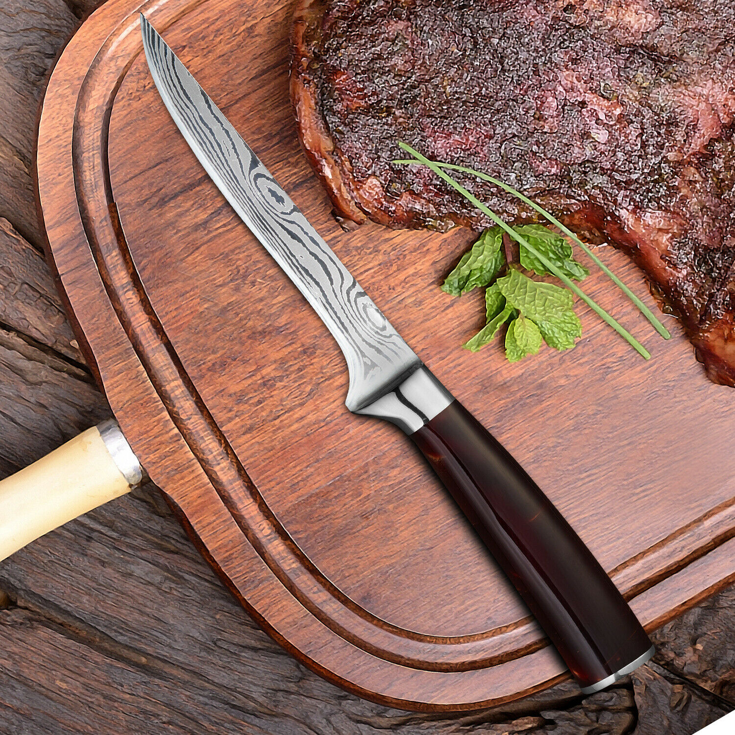 8PCS Pro Kitchen Chef Knife Set Damascus Pattern Carbon Steel Cleaver Knives -US - Fresh Stock Dated December 2025