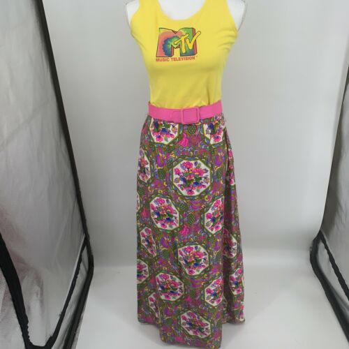 Vintage Psychedelic Floral Full Length Skirt Alex Colman Mandela Large W/ Belt - Fresh Stock Dated December 2025