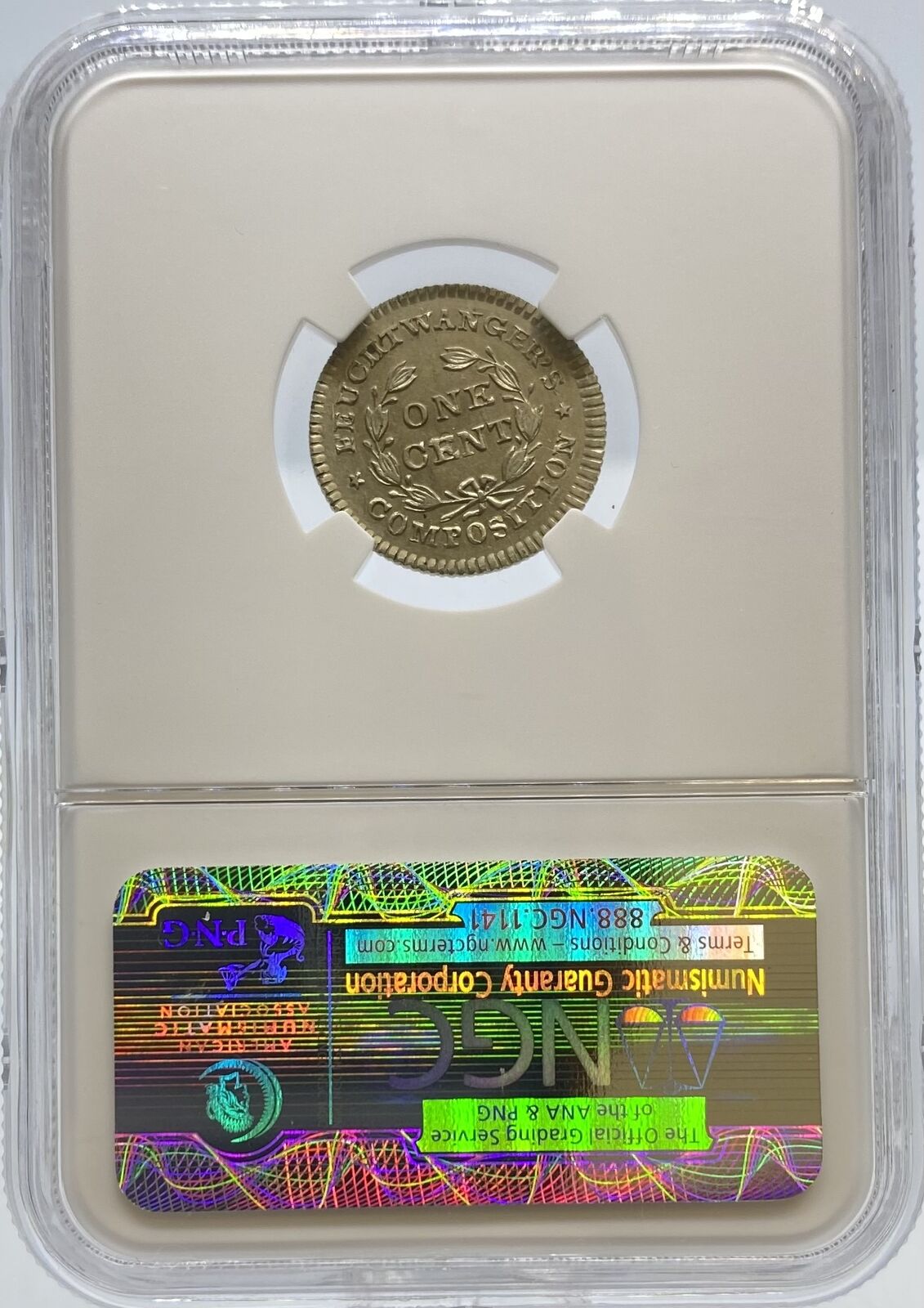 1837 1C New York Feuchtwanger HT-268(61) MS62 NGC (#PA2635650005) - Fresh Stock Dated December 2025