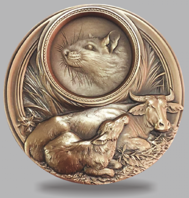 2021 China Copper and Gold Plated Brass with Enamel Medals - Lunar Year of Ox - Fresh Stock Dated February 2026