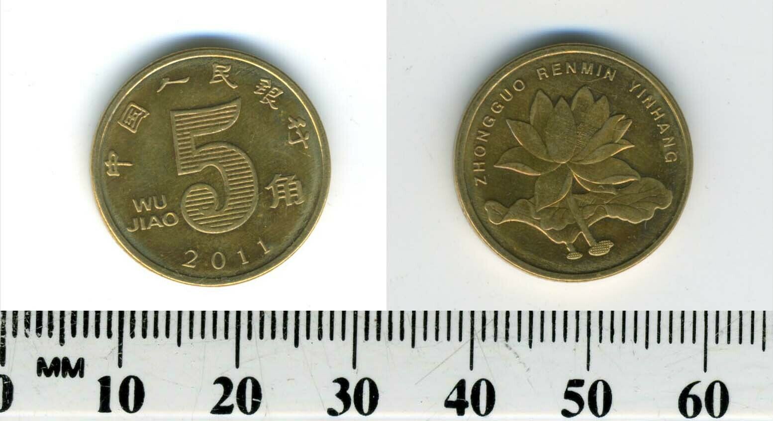 China 2011 - 5 Jiao Brass plated Steel Coin - Denomination - Flower - Fresh Stock Dated February 2026