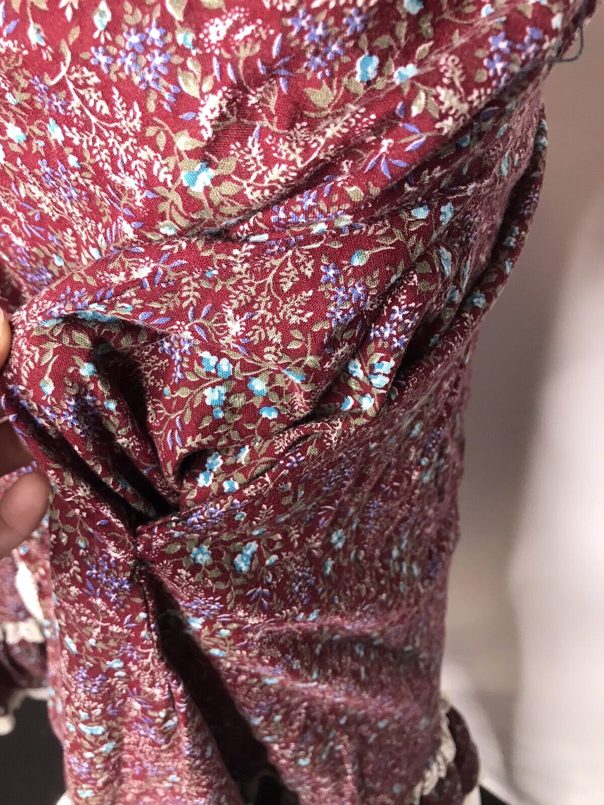 Vintage 70s Prairie Cottagecore Button Up High Waist Skirt Calico S 9  26” Red - Fresh Stock Dated March 2026