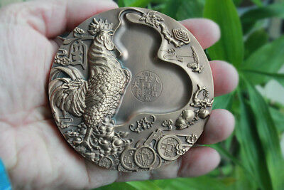 China 2017 90mm Copper Inkstone / Medal - Chinese Lunar New Year of the Rooster - Fresh Stock Dated February 2026