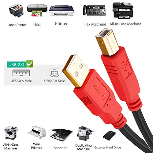 Printer Cable 30 ft, Hftywy Long USB Printer Cable Cord USB 2.0 Type A Male to B - Fresh Stock Dated February 2026