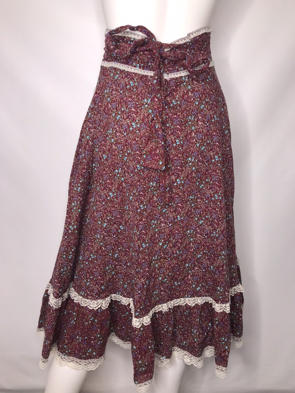 Vintage 70s Prairie Cottagecore Button Up High Waist Skirt Calico S 9  26” Red - Fresh Stock Dated March 2026