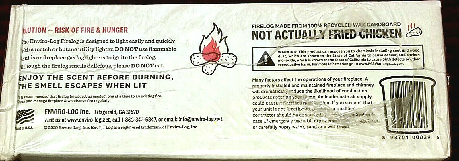 KFC Kentucky Fried Chicken Scented Firelog by Enviro-Log Limited Edition Log HOT - Fresh Stock Dated December 2025