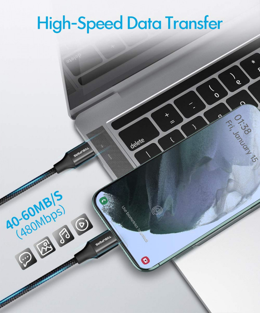 [10ft 2-Pack] Long USB C to C Cable Fast Charging 60W, 10ft 10ft, Black - Fresh Stock Dated February 2026