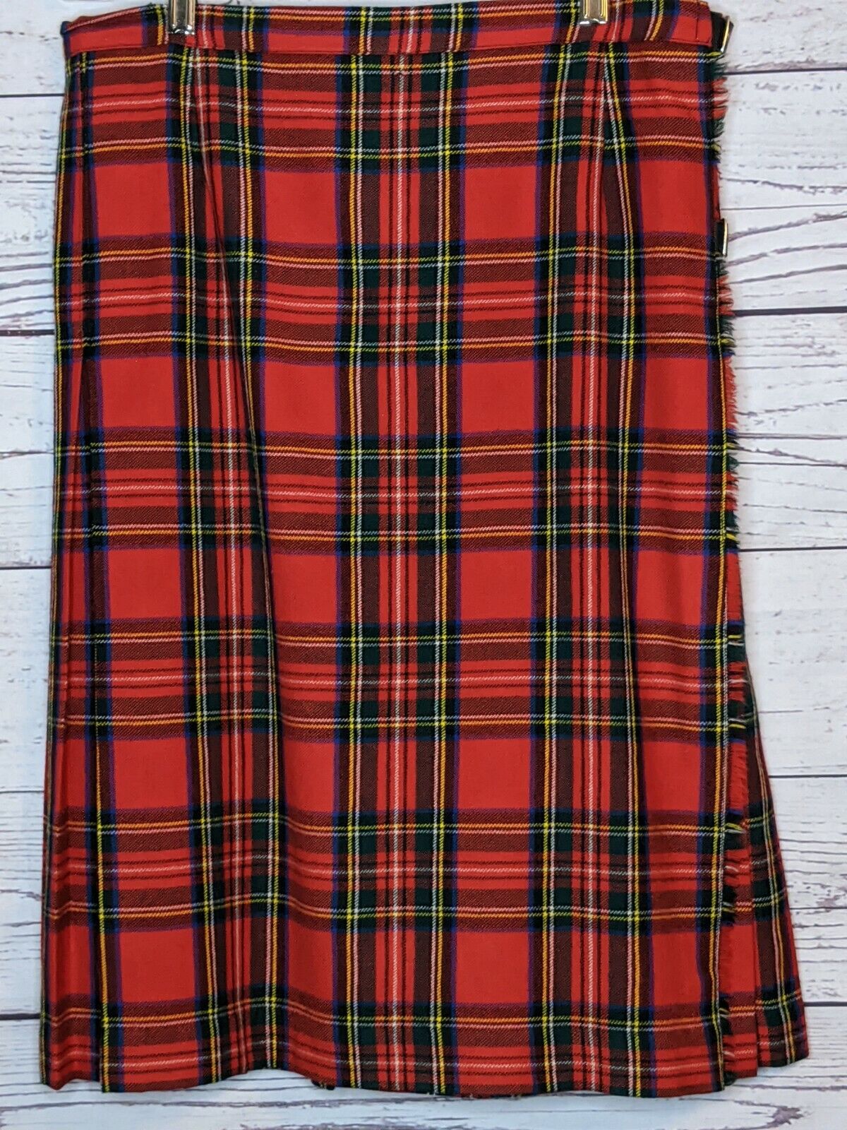 Vinatage Red Tartan Plaid Skirt Kilt Knee Length Wool Womens Size 32