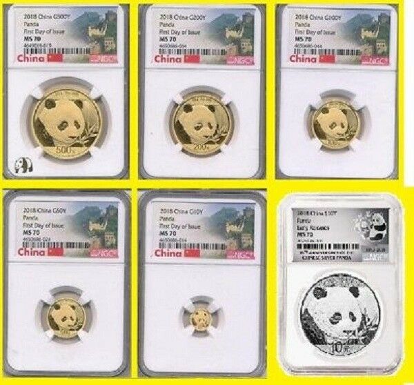 2018 CHINA GOLD PANDA PRESTIGE 6 COIN SET NGC MS 70 FIRST DAY ISSUE coa mint box - Fresh Stock Dated February 2026
