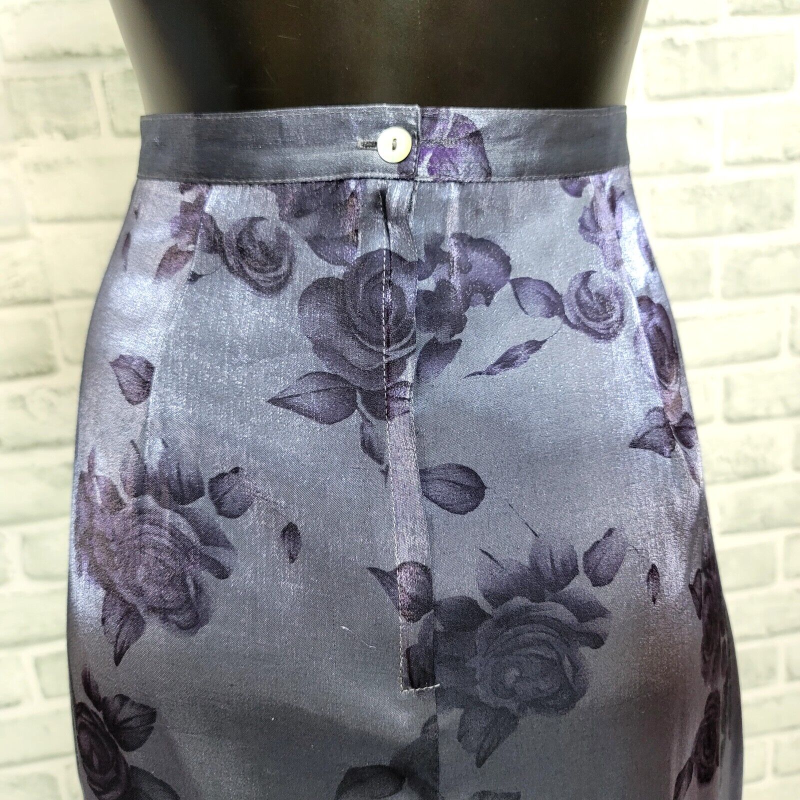 Vintage 90s La Belle Fashions Size M Metallic Blue Rose Floral Satin Maxi Skirt - Fresh Stock Dated March 2026