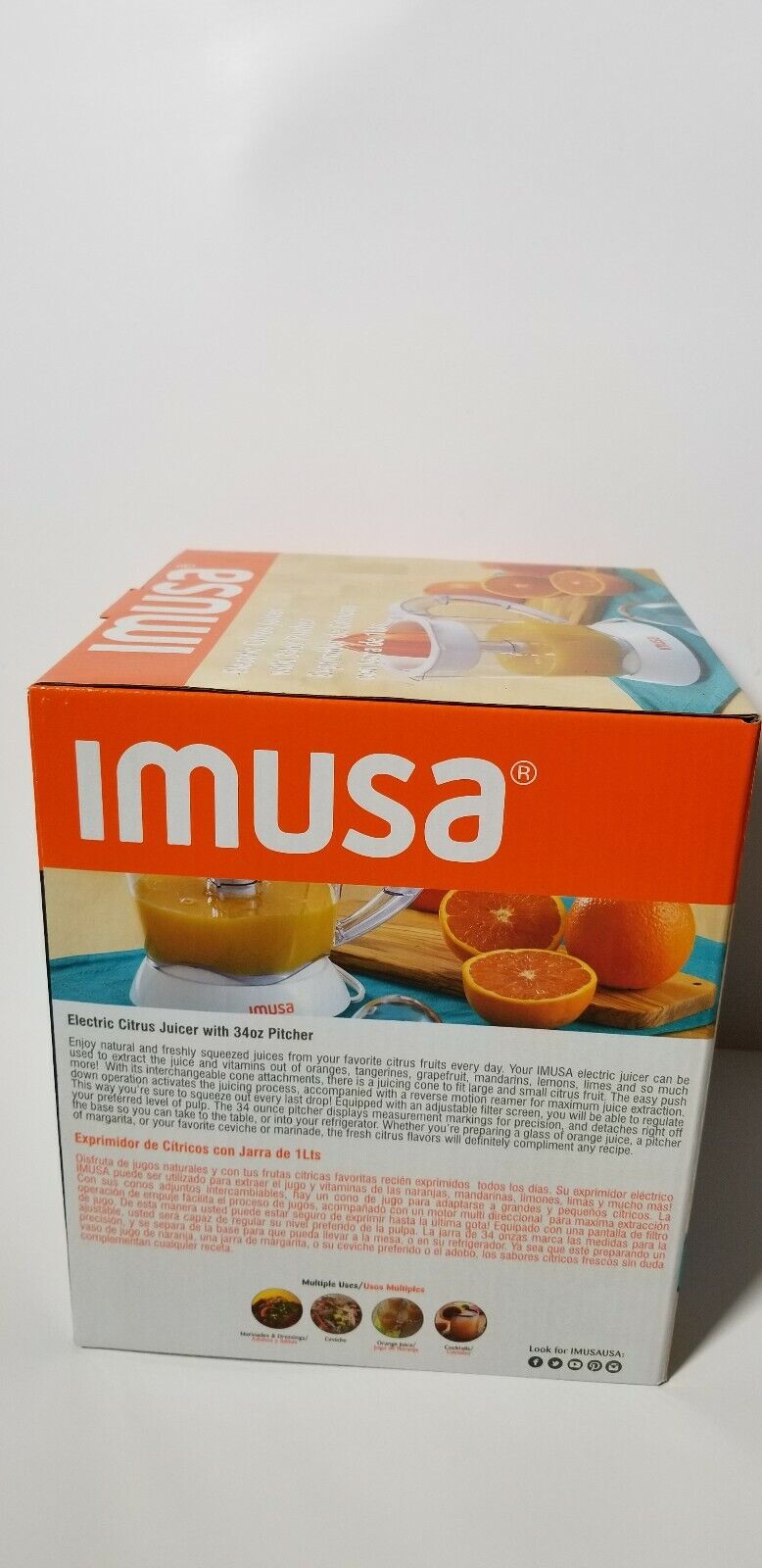 IMUSA  Electric Citrus Juicer 34oz Pitcher  White - Fresh Stock Dated February 2026