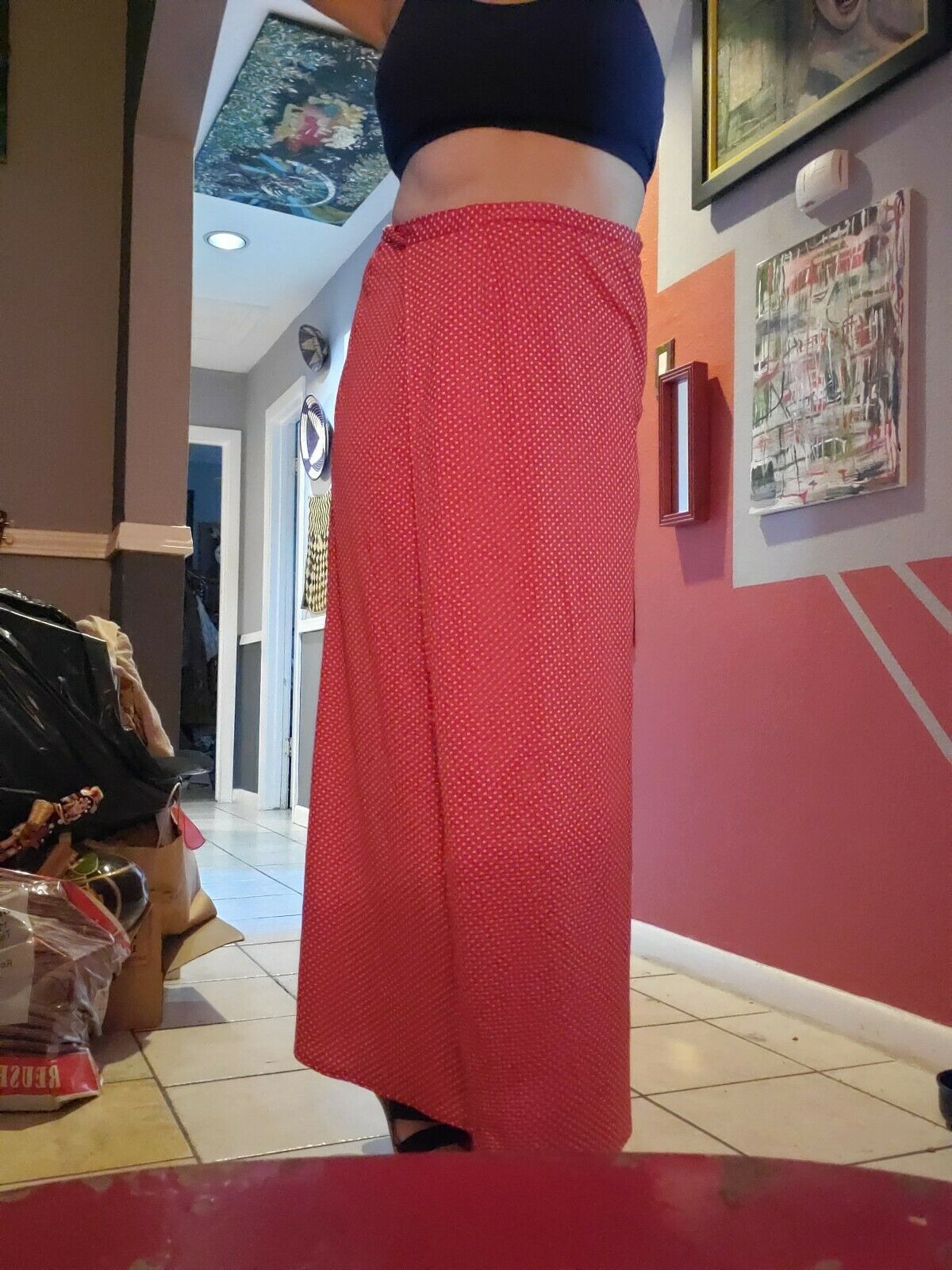 Vintage 70's Poly Polka Dot Red Maxi Wrap Skirt Festival seventies - Fresh Stock Dated February 2026