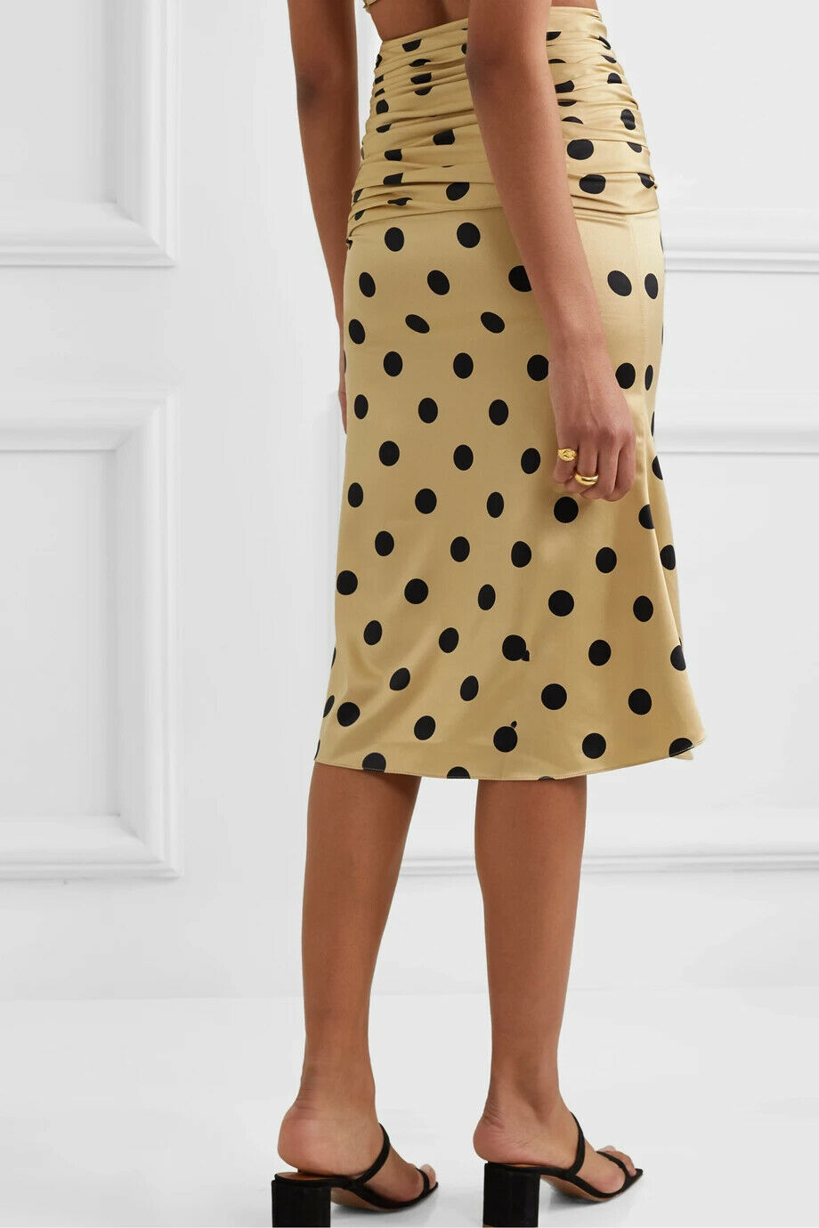 ORSEUND IRIS Romantique ruched polka-dot satin skirt-Size M, Beige - Fresh Stock Dated December 2025