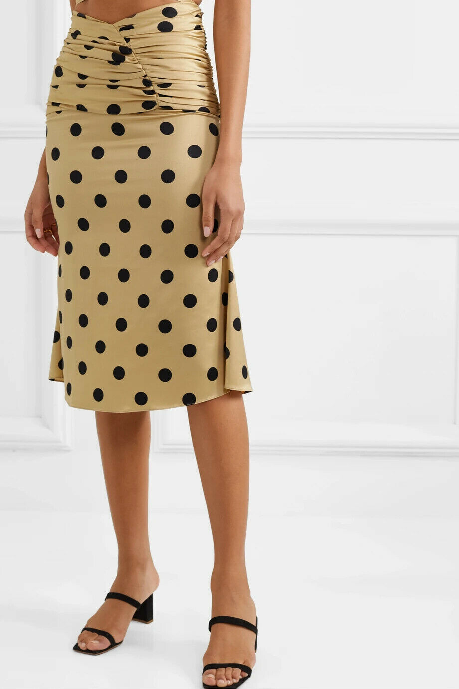 ORSEUND IRIS Romantique ruched polka-dot satin skirt-Size M, Beige - Fresh Stock Dated December 2025