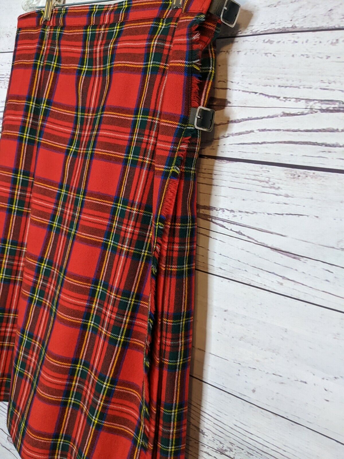 Vinatage Red Tartan Plaid Skirt Kilt Knee Length Wool Womens Size 32