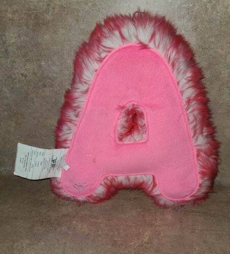 Plush Letter Initial A Accent Pillow Pink W/Sequins & Faux Fur Justice 13” Tall - Fresh Stock Dated December 2025