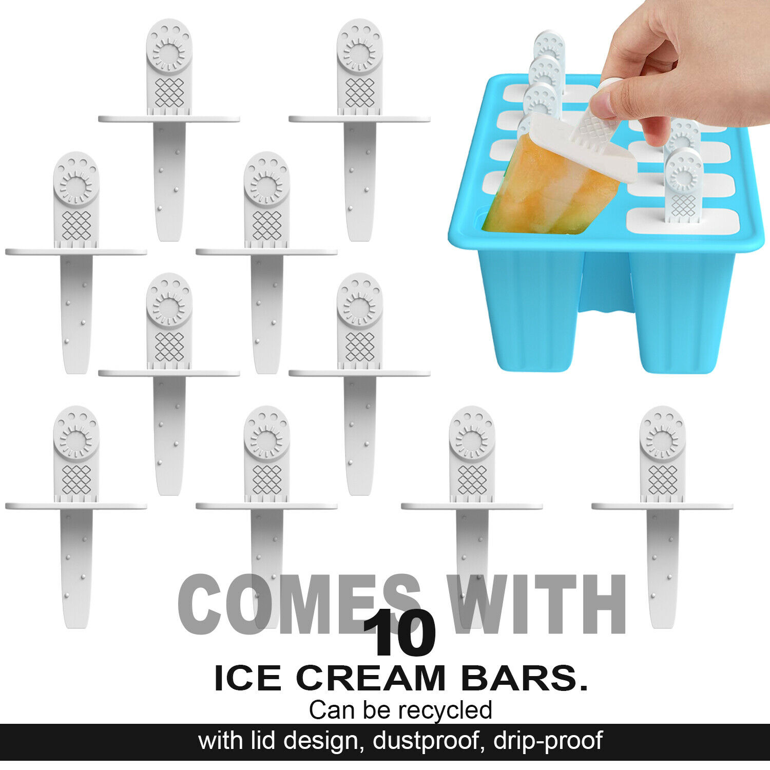New Silicon 10Cell Ice Cream Mold DIY Frozen Popsicle Kitchen Ice Tray Cover Lid - Fresh Stock Dated December 2025