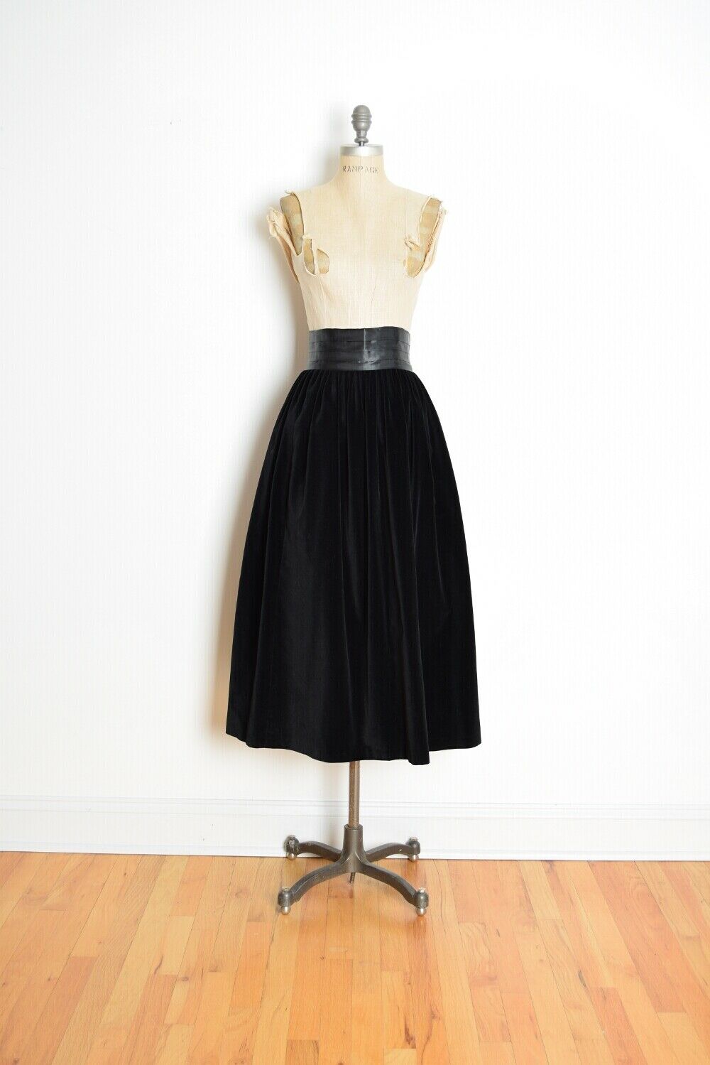 vintage 80s skirt black velvet velveteen high waisted satin goth steampunk S - Fresh Stock Dated February 2026