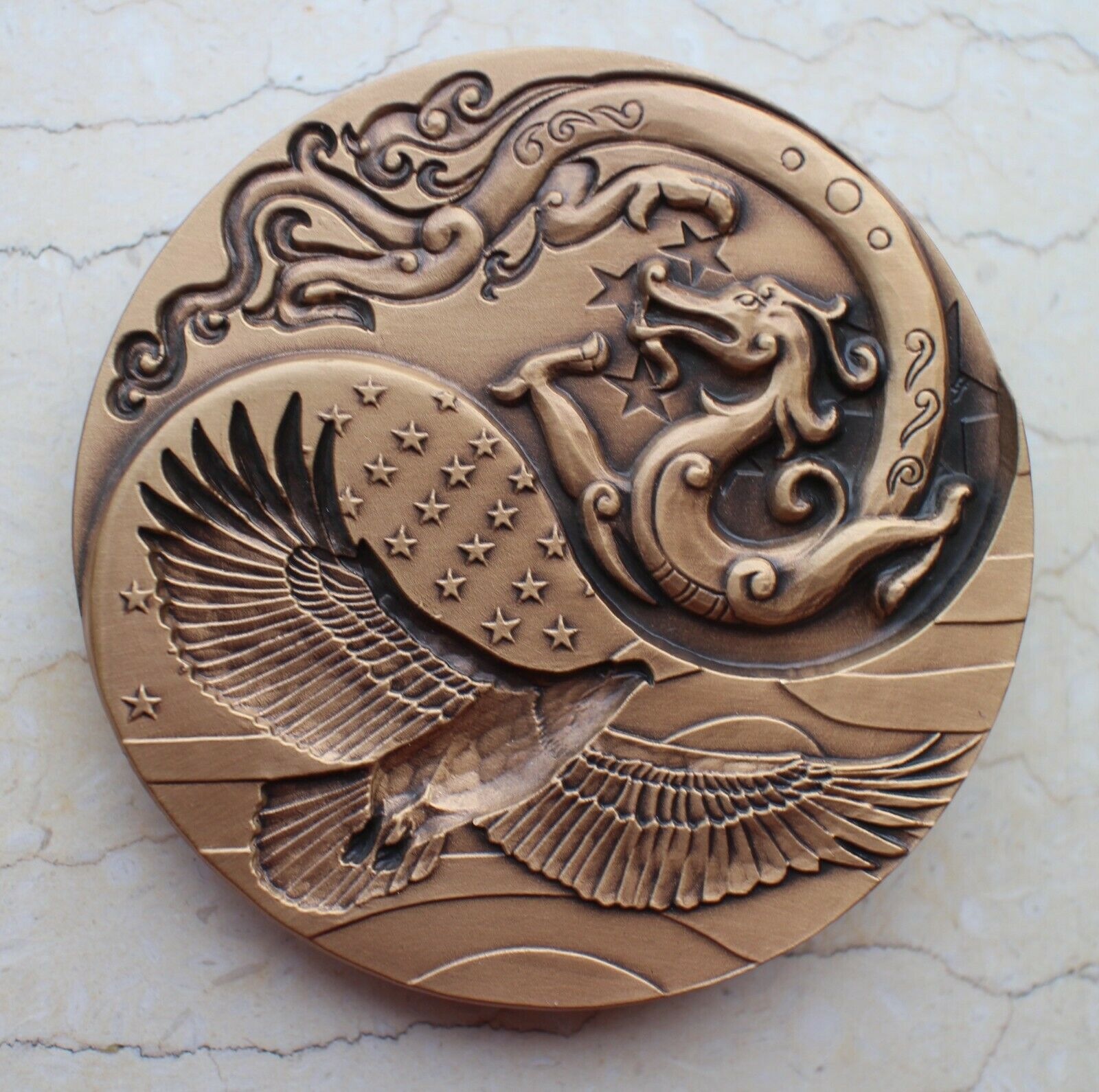 A Pair of 2012 76mm Brass Medals - 40th of Normalization of China-US Relations - Fresh Stock Dated February 2026