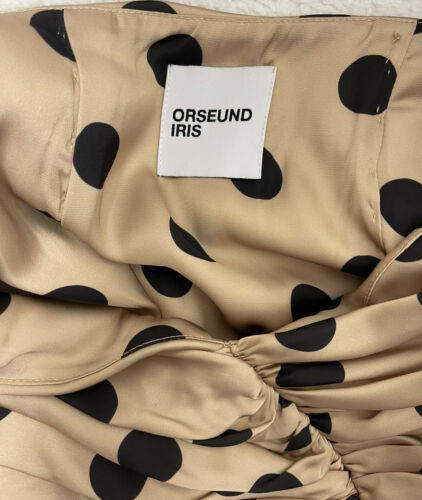 ORSEUND IRIS Romantique ruched polka-dot satin skirt-Size M, Beige - Fresh Stock Dated December 2025