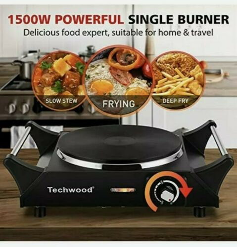 Techwood Hot Plate Electric Single Burner Portable Burner, 1500W with Adjustable - Fresh Stock Dated December 2025