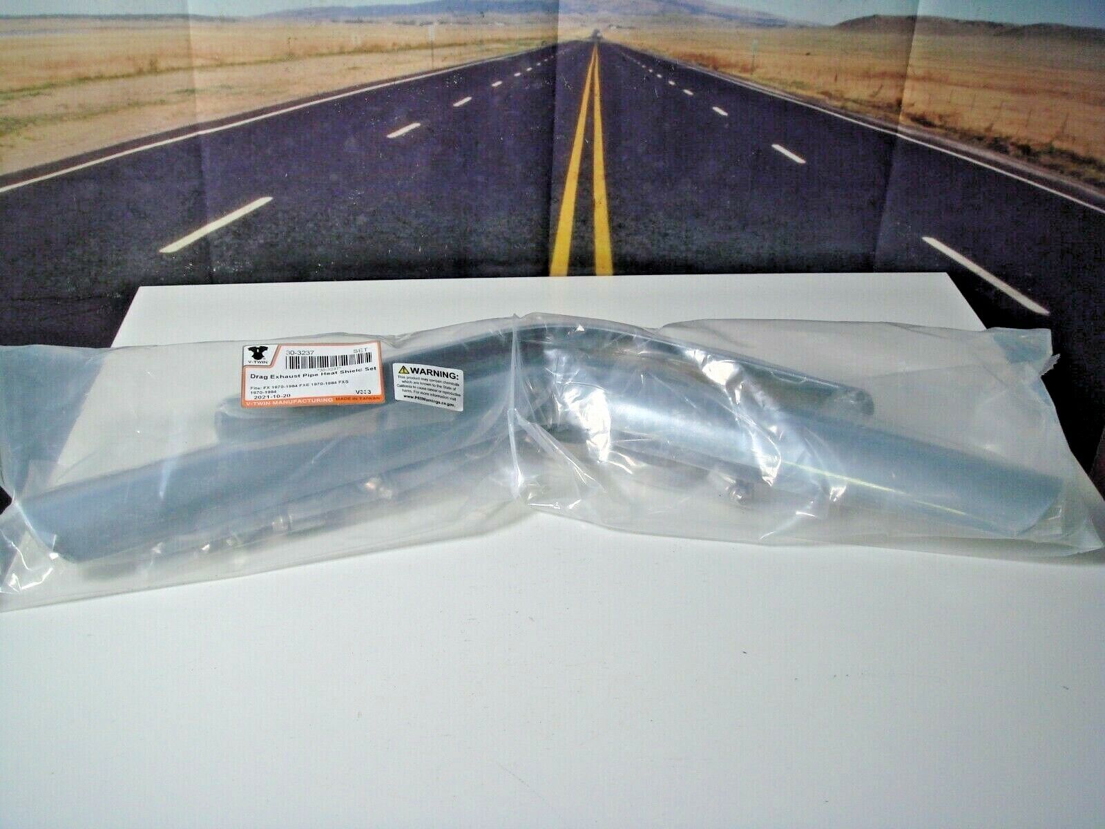 Harley Heat Shield Set Drag Exhaust Pipes FX FXS FXE 1970-1984 V-Twin 30-3237 G2 - Fresh Stock Dated February 2026