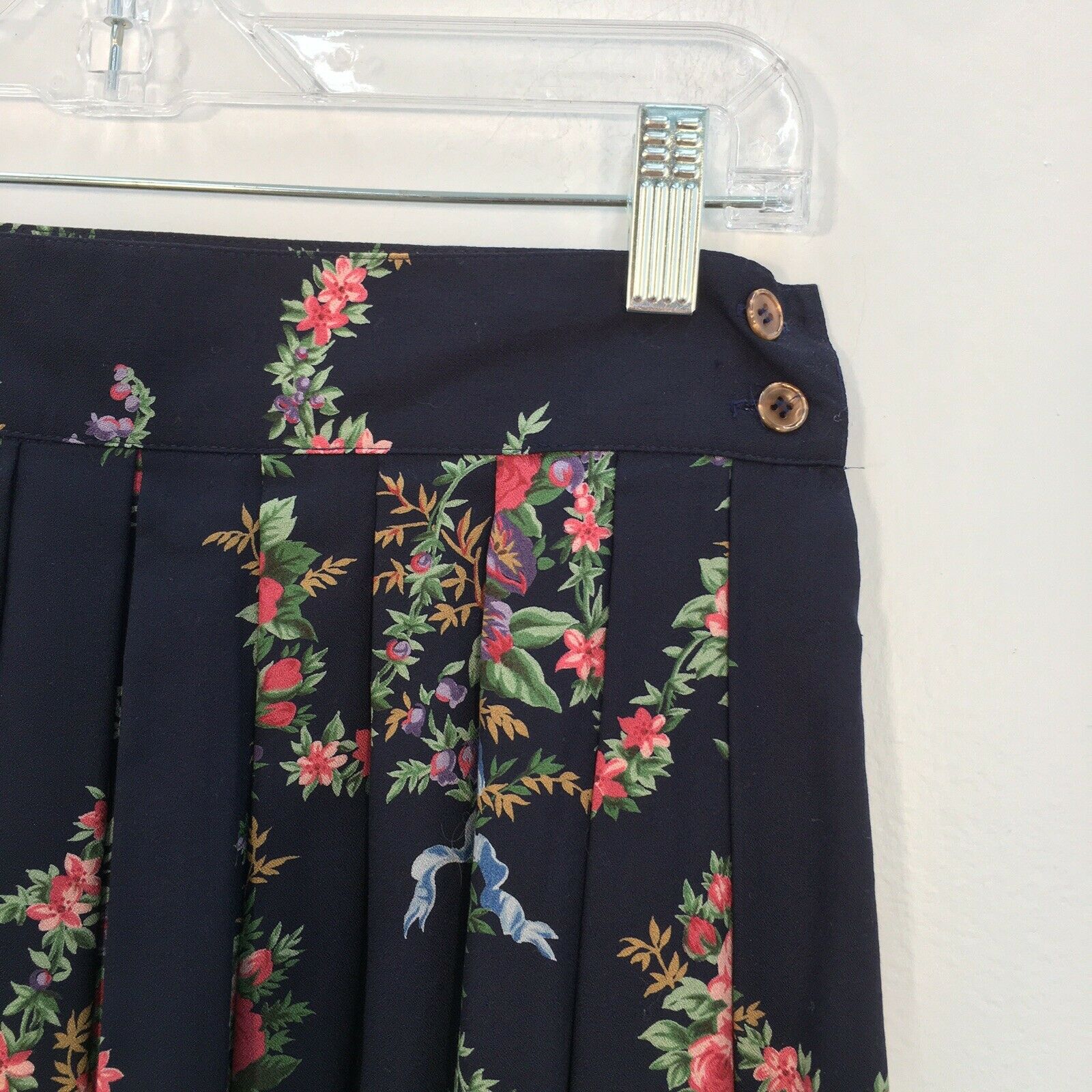 VTG 80s Herman Geist Dark Blue Floral Print Midi Pleated Skirt Womens Size 8 - Fresh Stock Dated February 2026