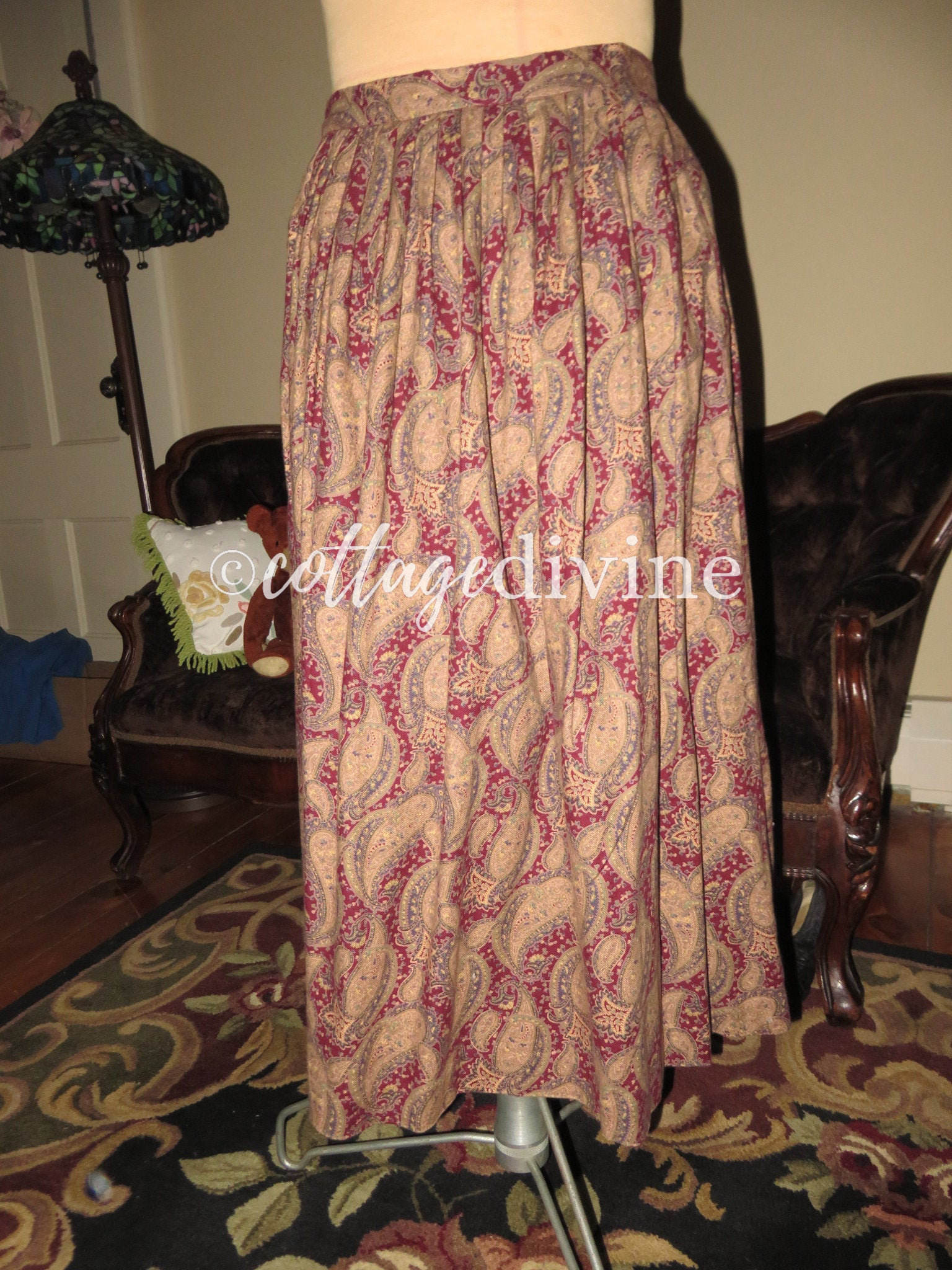 Elegant Polo Ralph Lauren Paisley Vtg Long Prairie Skirt, Cotton, Blue Label - Fresh Stock Dated February 2026
