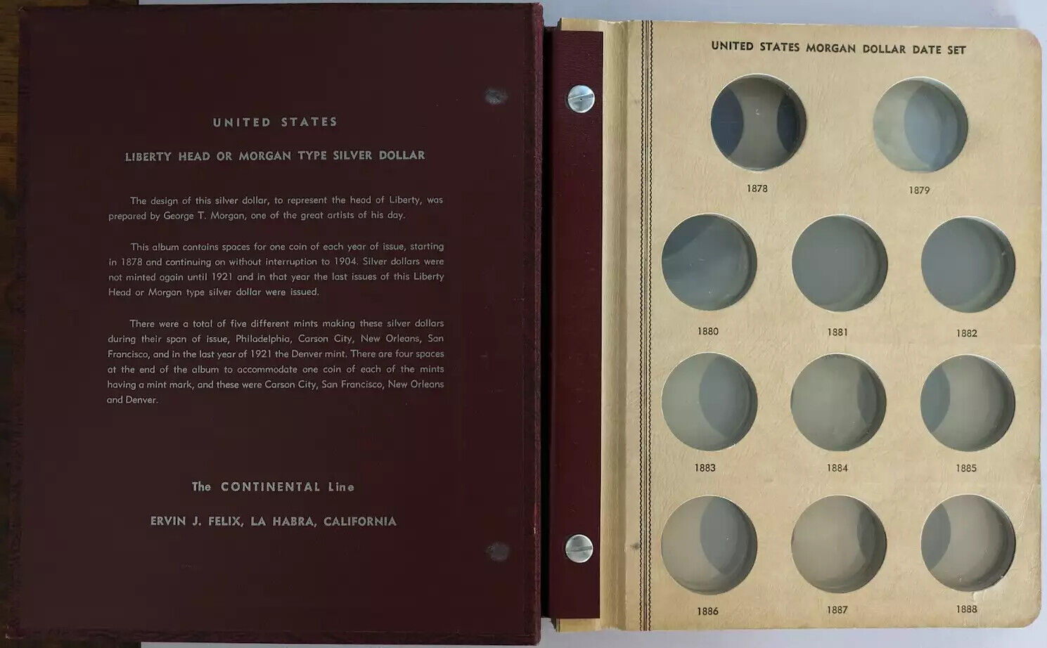 1878-1921 eBay CONTINENTAL COIN ALBUM MORGAN DOLLARS DATE SET (DAMAGED) - Fresh Stock Dated February 2026