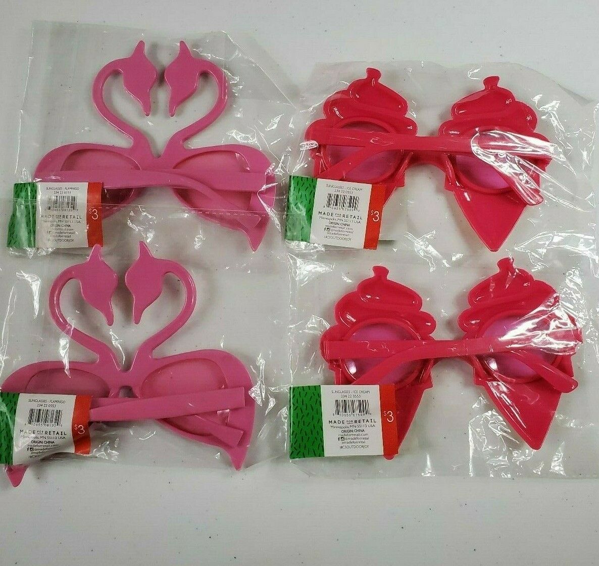 Novelty Sunglasses Flamingos Ice Cream Cones Summer Fun Costume 4 Pair New Q98 - Fresh Stock Dated February 2026