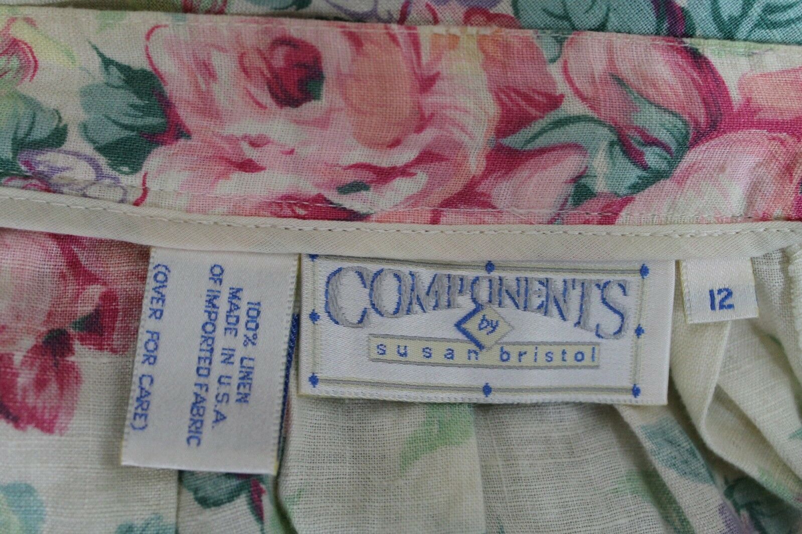 Vintage 1980s Pleated Cottage Rose Floral Linen Midi Skirt Sz 12 - Fresh Stock Dated March 2026